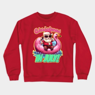 Christmas in July Santa on a Cellphone Pink Flamingo Crewneck Sweatshirt